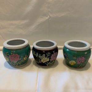 🔴Miniature Oriental Hand Painted Fish Bowl Vase/Planter Set of 3
